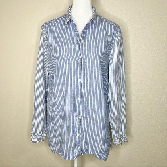 J. Jill Tops - J. Jill Love Linen Essential Shirt Blue & White Mixed Striped Button Up Shirt